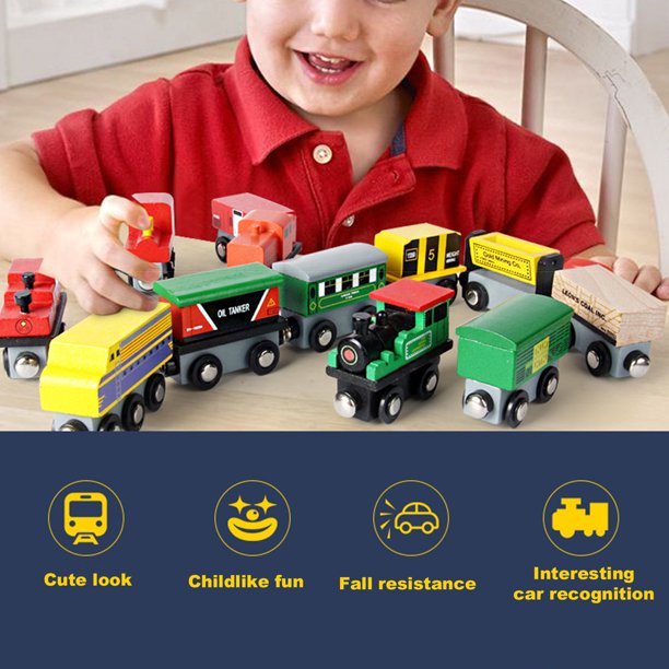 Travelwant 12Pcs Wooden Train Set Train Toys Set Toy Train