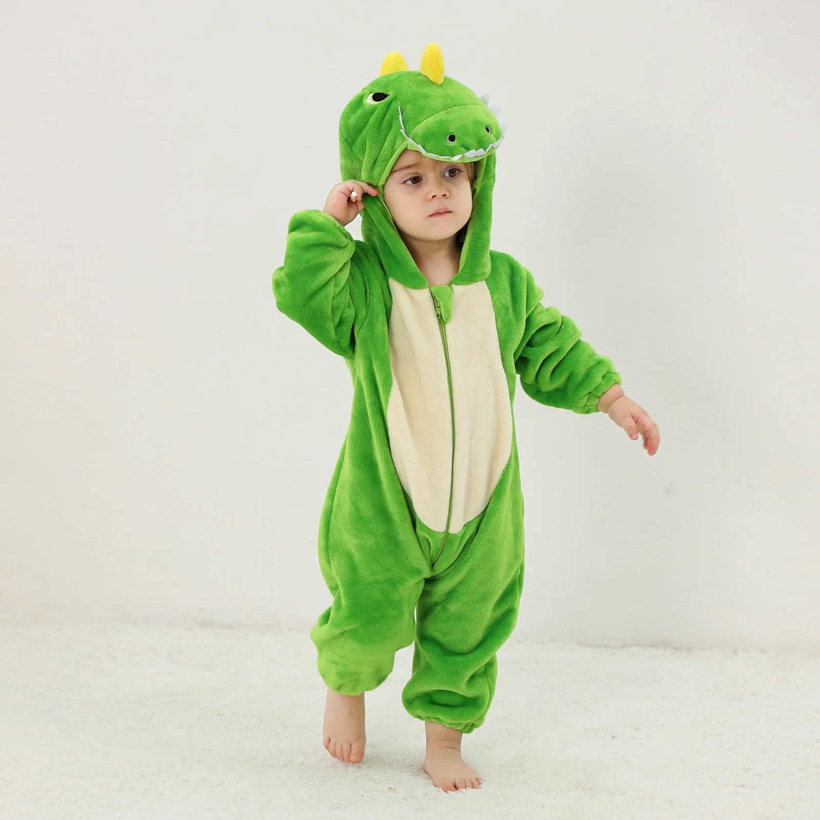 ATAIKU Baby Animal Dinosaur Onesie Flannel Hooded Romper for Infant Winter Playsuit Jumpsuit for Boys and Girls Toddler Overall Outfit