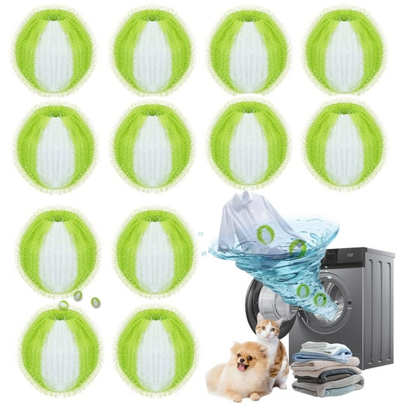 12 Pack Pet Hair Remover Washing Machine, Lint Balls Washing Machine, Reusable Lint Balls Washing Machine, for Dog and Cat Hair Remover Washing Machine (Green)
