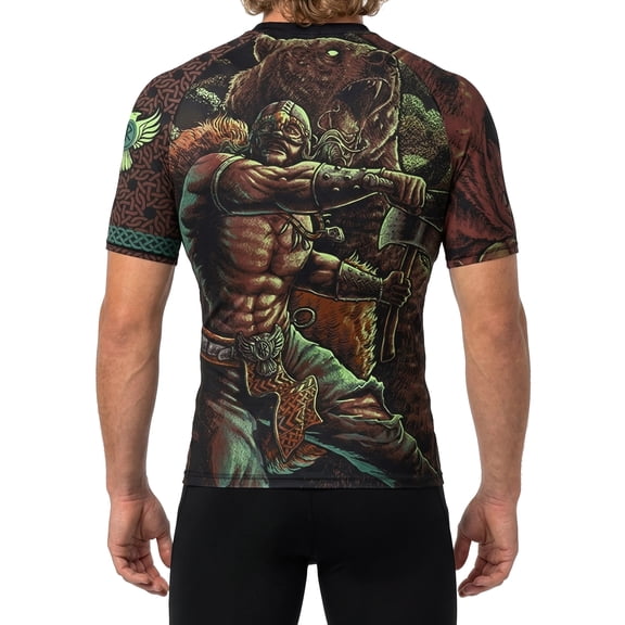 Raven Fightwear Men's Berserker Bear Norse BJJ Rash Guard Short Sleeve MMA Black