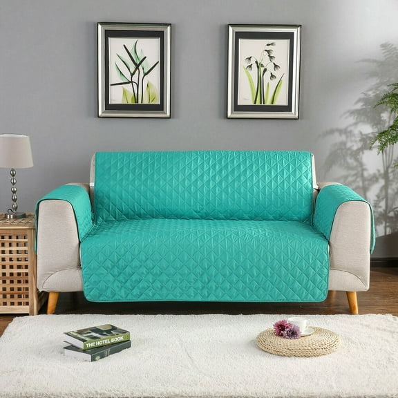 Couch Furniture Protector Washable Sofa Slipcover with Elastic Straps for Pets Kids Dog Cat (2 Seaters, Mint Green)