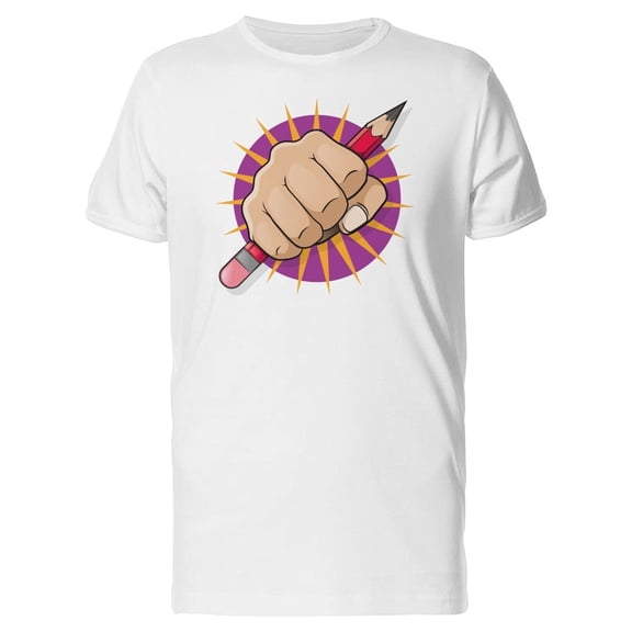 Pop Art Pencil On Hand Tee Men's -Image by Shutterstock