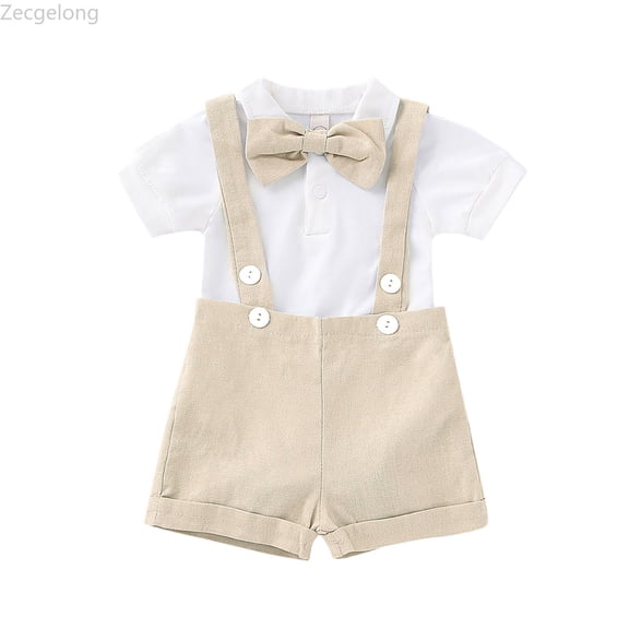 Zecgelong Boys Formal Outfits Suit Set Romper Suspenders Shorts Pants Bowtie Wedding Clothes Size 18-24 Months