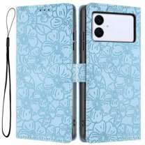 Leather For Samsung Galaxy S26 Edge 5G Case Cherry Blossom Embossed Flip Wallet Leather Case with Card Holder Magnetic Closure Shockproof Kickstand Protective Phone Cases Cover,Light blue