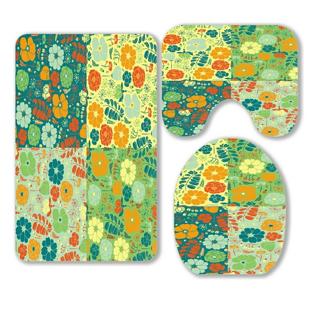 ECZJNT Floral Colorful Set Colorful Variations 3 Piece Bathroom Rugs
