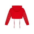 thumbnail image 4 of Alvivi Junior Girls Jazz Hip Hop Dance Performance Costume Drawstring Hooded Crop Top Sweatshirt Red 8, 4 of 7