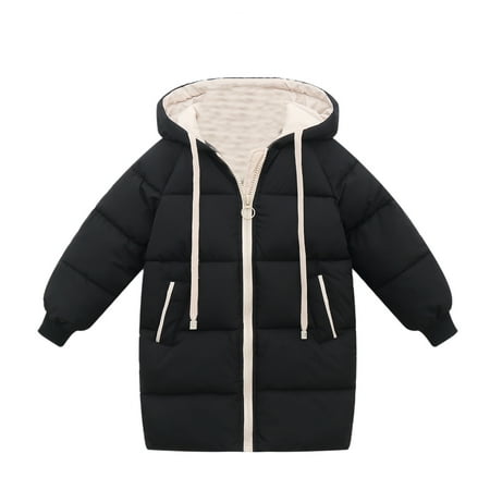 

EHTMSAK Children Boy Girls Fall Winter Long Sleeve Outerwear Toddler Baby Zip Up Hooded Thicken Coat Fleece Jackets Black 2Y-8Y 100