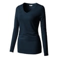 thumbnail image 2 of H2H Women's Cotton-Blend Crew-Neck Staple Top with Long Sleeves NAVY US M/Asia M (CWTTL0250), 2 of 6