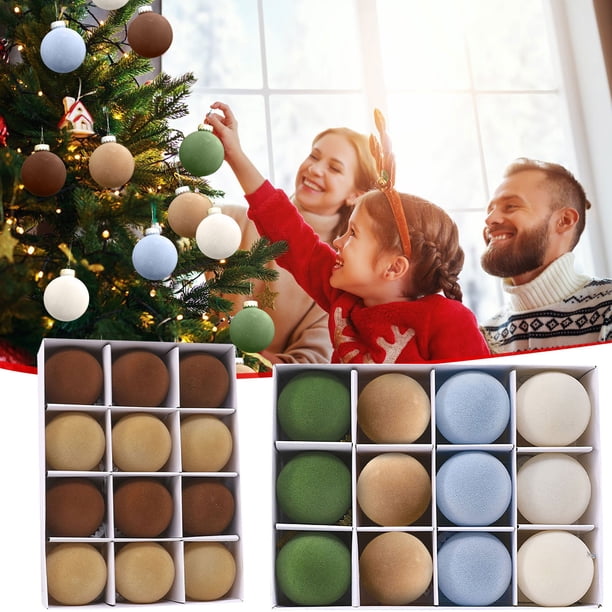 Paquete de 24 bolas navideñas flocadas para árbol | Adornos navideños colgantes de plástico marrón de 9 cm | Bolas navideñas duraderas y resistentes a la decoloración para árboles, coronas,