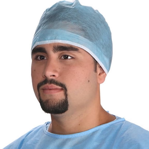 100 Disposable Surgeon Surgical Dental Scrub Cap Hat Blue Non Vent Adjustable New Viamed