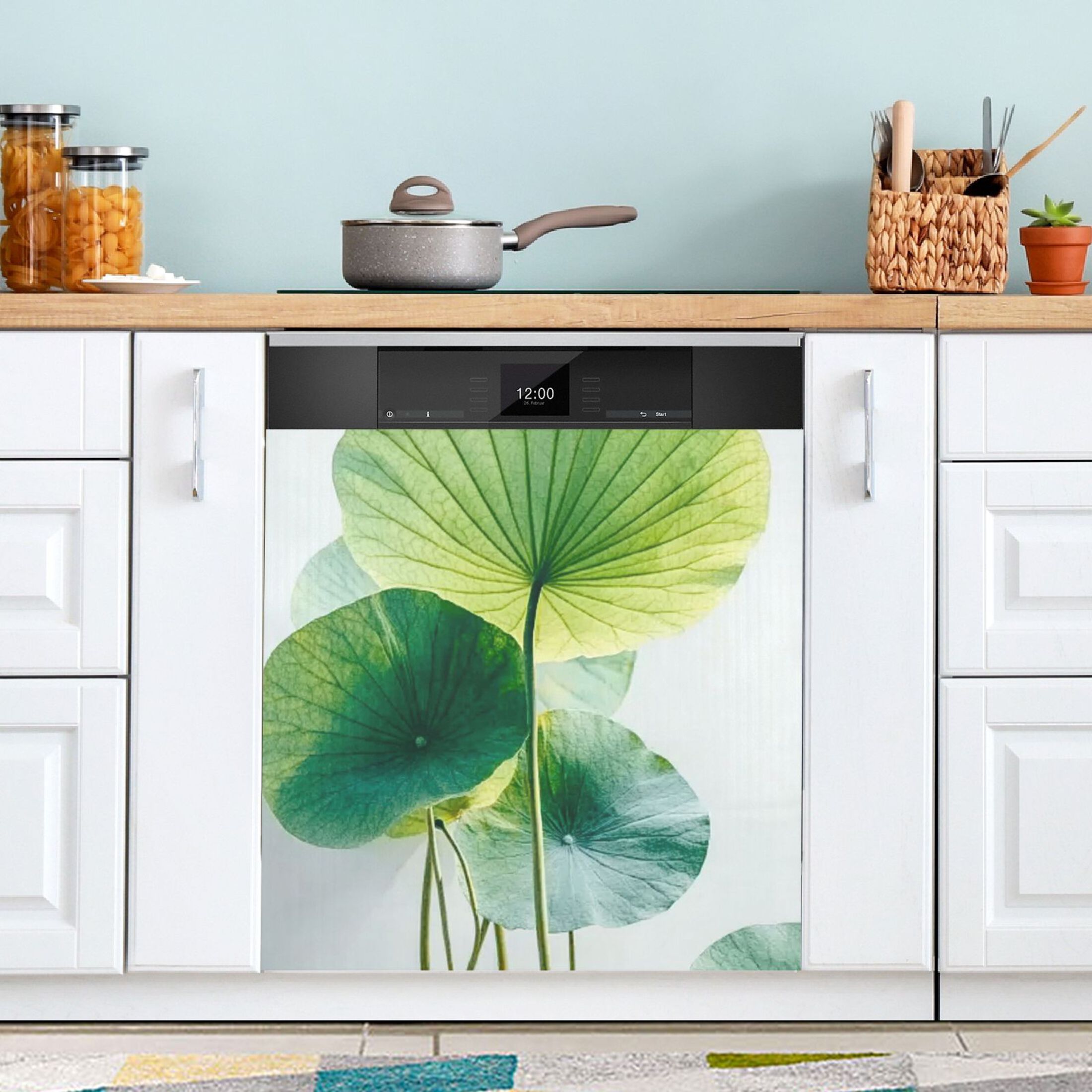 IAUYY Magnetic decorative sticker - 23x26 Inch PVC Refrigerator Decorative Cover, Removable DIY Art for Kitchen Appliances Green Leaf