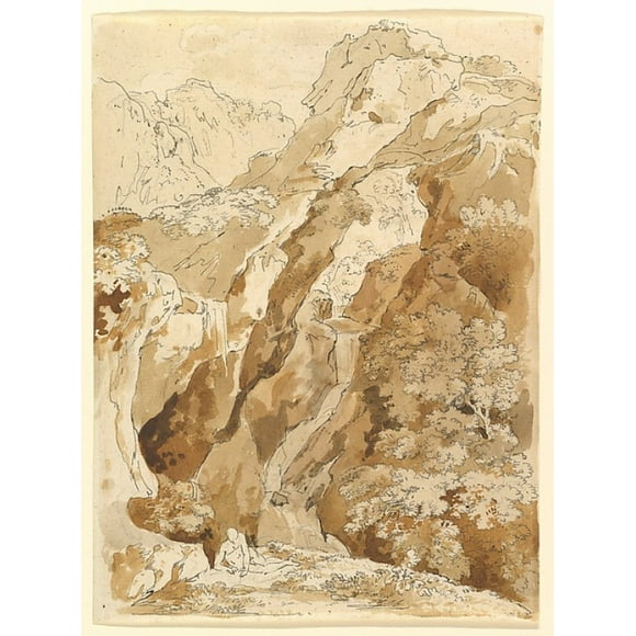 Reclining Man in a Mountainous Landscape with Waterfalls Poster Print by Johann Georg von Dillis (German, Gr�_ngiebing 1759  �1841 Munich) (18 x 24)