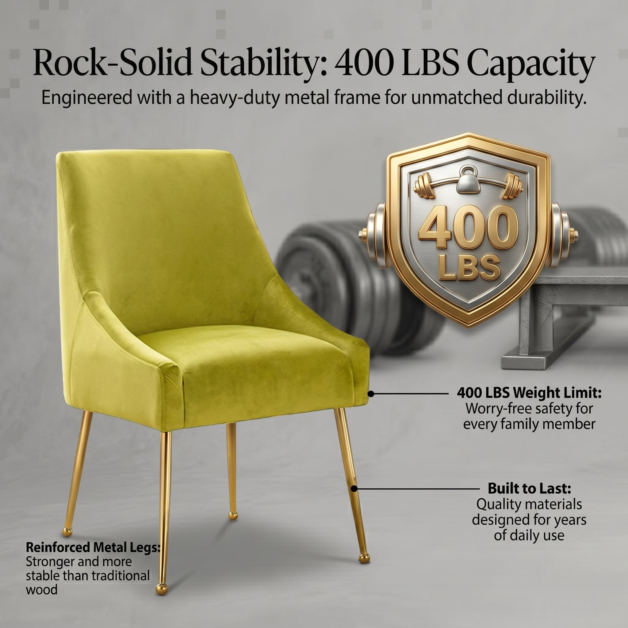 Restworld Velvet Dining Chairs Set of 2, Modern Upholstered Dining Chairs with Gold Metal Legs,Tufted Dining Chairs for Living Room, Bedroom, Kitchen,Yellow green