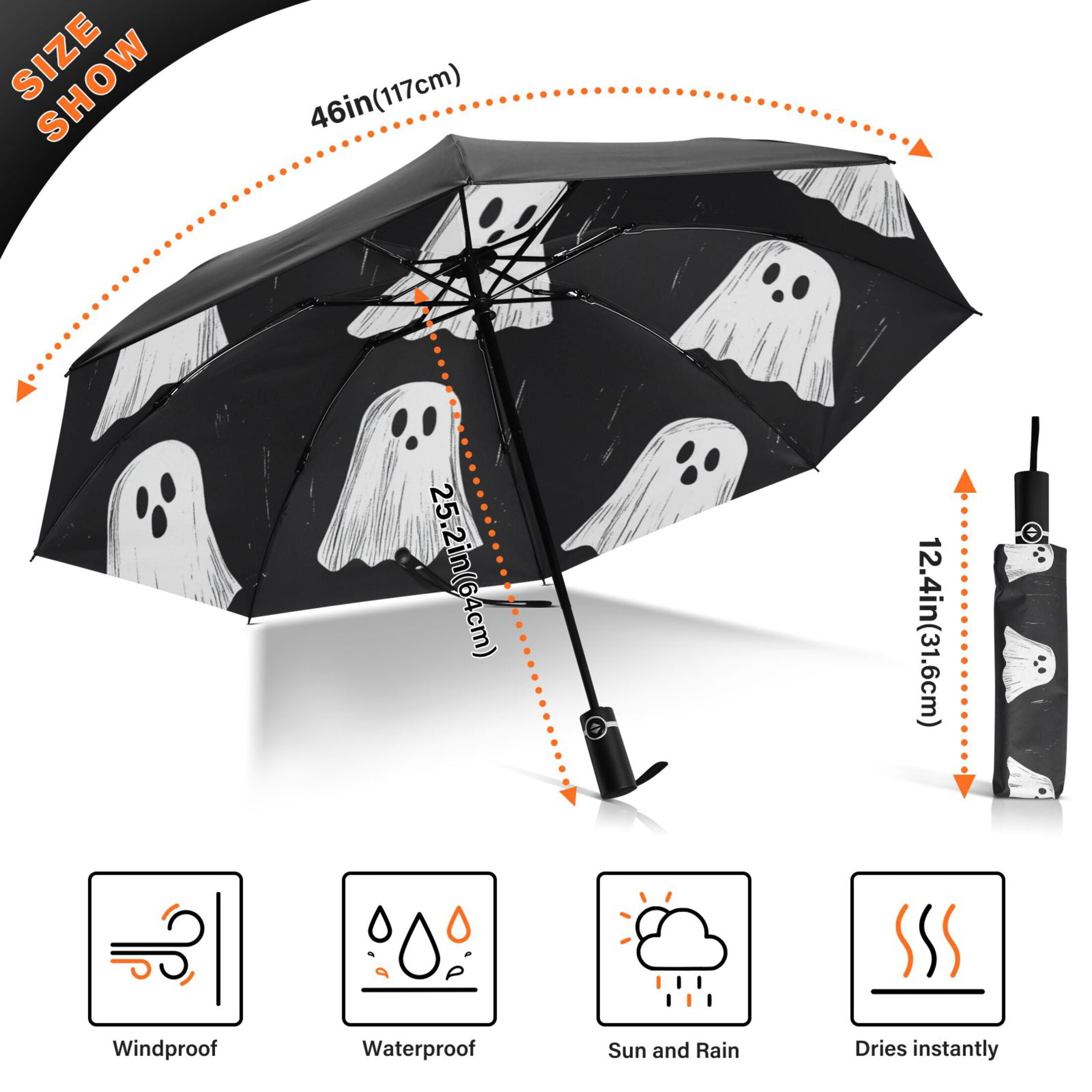 Nine Ghosts Extra Large Automatic Umbrella, UV Protection, Waterproof, Auto Open and Close