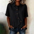 thumbnail image 3 of YuXingFu Womens Summer Tops Trendy with Sleeves Collared Short Sleeve Flared Tops - Split Hem for Fall Black L, 3 of 6