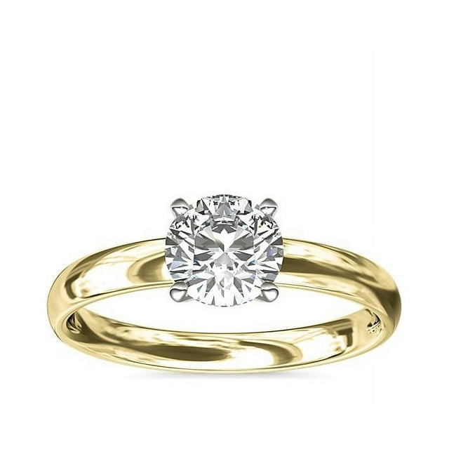 1.00 Carat Excellent Round Cut Real Diamond Latest Design Solitaire Engagement Ring for Ladies Solid 14K Yellow Gold Size 7.5