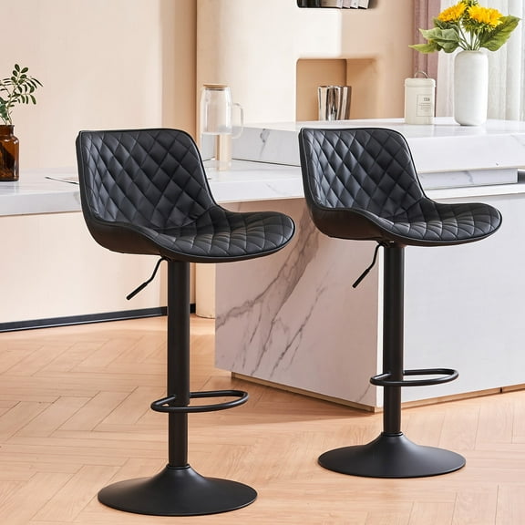 YOUNIKE Bar Stools with Soft Cushion Set of 2 Adjustable Swivel Bar Chairs Counter Stools, Black