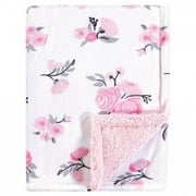 Hudson Baby Infant Girl Plush Blanket with Sherpa Back, Pink Floral, One Size