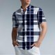 thumbnail image 1 of Blusa y camisa de manga corta con cuello vuelto para hombre, camisa informal con botones y estampado a cuadros, de manga corta y solapa., 1 of 6