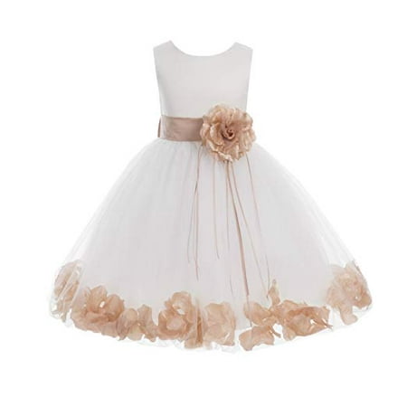 

Ekidsbridal Formal Satin Floral Petals Rose Tulle Ivory Flower Girl Dress Bridesmaid Wedding Pageant Toddler Easter Holiday Recital Communion Birthday Baptism Ceremony Special Occasions 007