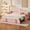 Pink, variant on Twin Upholstered Daybed with Pop-Up Trundle, USB and Type-C Charging, Side Storage Pockets and Curved Sofa-Style Backrest