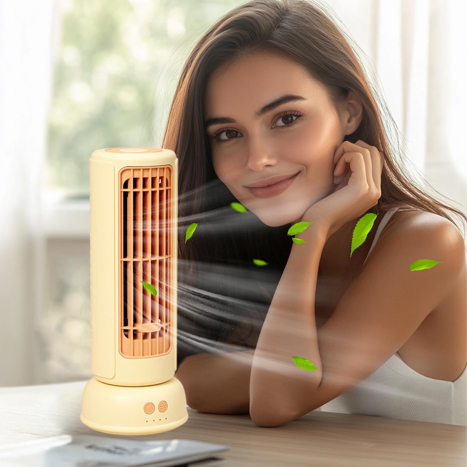 AUHomi Desktop Tower Fan, Oscillating Desktop Wind Tower Fan, 3-Speeds, 90° Oscillating, Portable Air Conditioners Bladeless Standing Fans Quiet Cooling Table Fans for Office, Bedroom and Kitchen (Yel