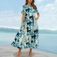 thumbnail image 2 of LOVZFMLL Summer Dresses for Women Short Sleeve A-Line Maxi Dresses Casual Floral Boho T-Shirt Dresses Flowy Beach Sundresses with Pockets Light Blue A XXL, 2 of 5