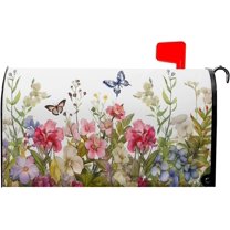 Spring Welcome Mailbox Covers Magnetic Colorful Flowers Butterfly Mailbox Cover Standard Size 18 X 21 Inch Summer Floral Holiday Mailbox Wrap Post Letter Box Cover Decorative for Home Outdoor Garden