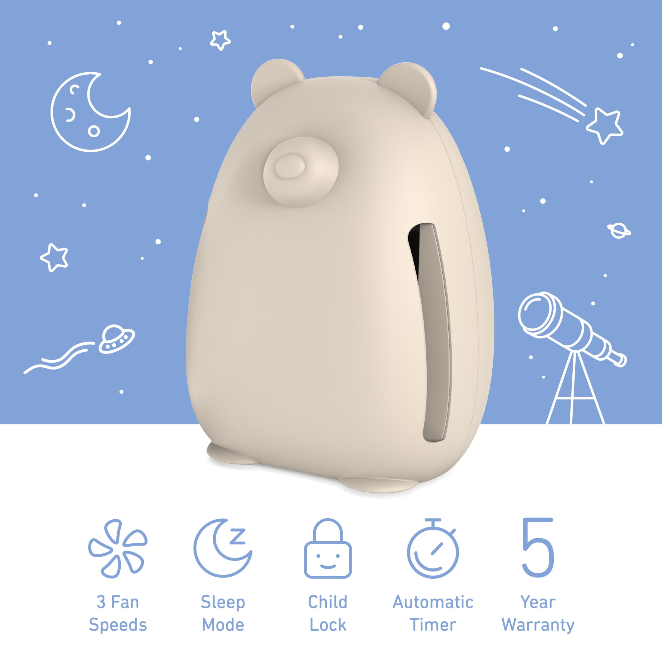 Pure Enrichment PureBaby Kids Bear Air Medium-Large Rooms True HEPA Air Purifier, Sweet Oat
