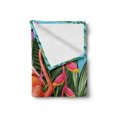thumbnail image 2 of Flamingo Soft Flannel Fleece Throw Blanket, Illustration of Animal Tropical Garden Hibiscus Flower Plant Vintage, Cozy Plush for Indoor and Outdoor Use, 70" x 90", Green Pink Blue, by Ambesonne, 2 of 6