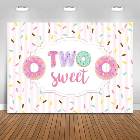 Image of Donut Two Sweet Backdrop Doughnut 2nd Birthday Party Background Donut Sprinkles Girls Second Birthday Party Decorations Cake Table Banner Photo Studio Props (7x5ft)