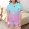 thumbnail image 5 of Kids Pajamas Set Silk Satin Gradient Short Sleeve Button-Down Shirts with Shorts Summer Pajamas for Girls 10-11 Girls Pajamas, 5 of 7
