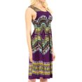 thumbnail image 4 of Sakkas Darcia Women's Casual Summer Cocktail Elastic Stretchy Dashiki Print Dress - Purple - One Size, 4 of 5