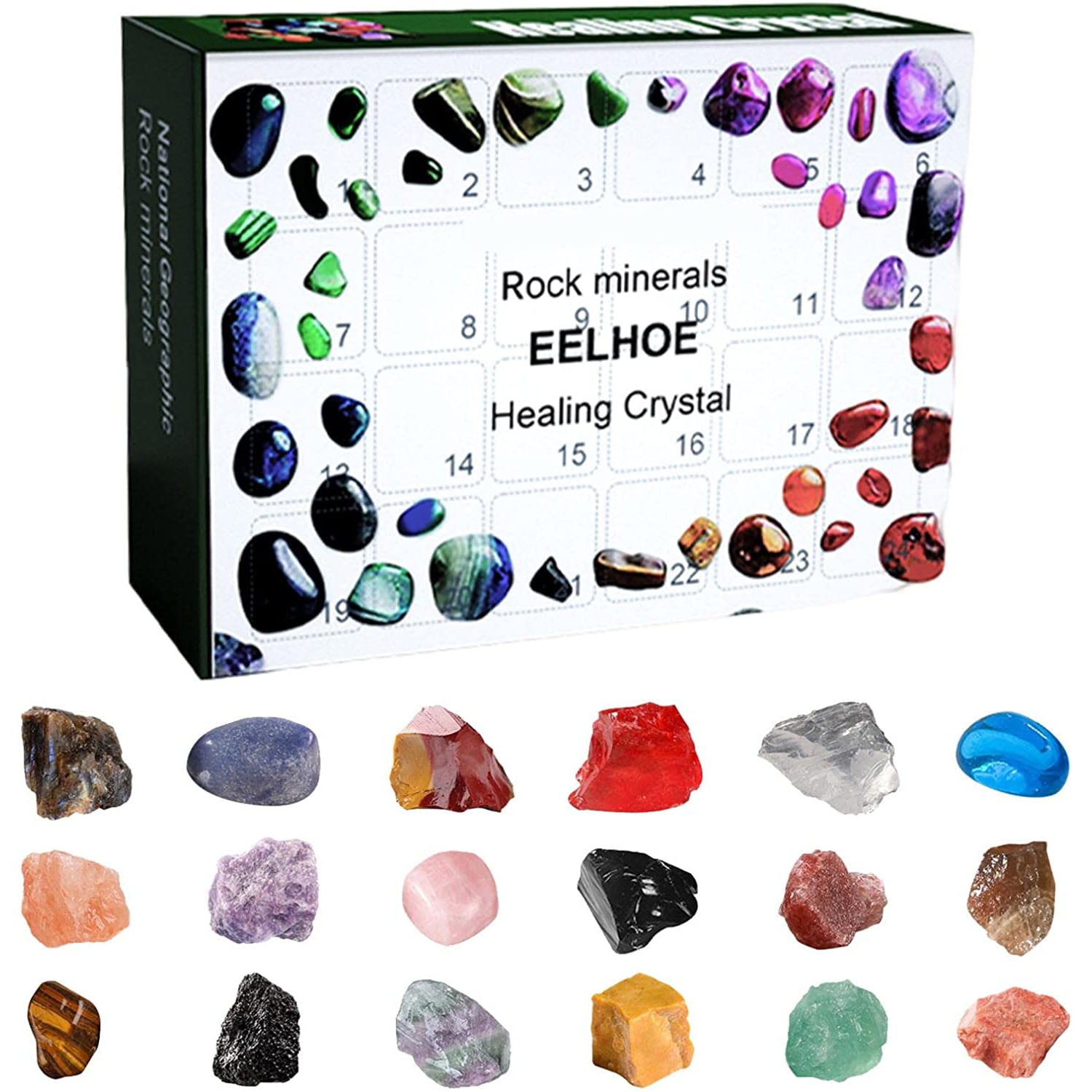 Advent Calendar 24 Grid Rocks, Minerals & Fossils Healing Crystals