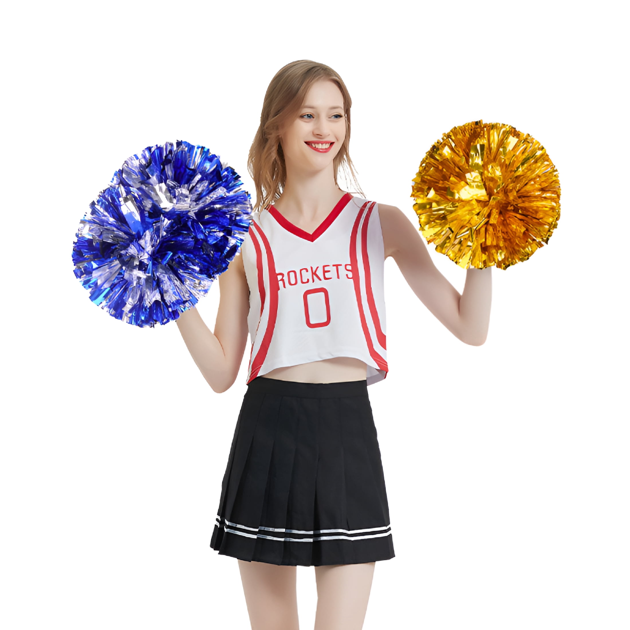 BESTSKY 2026 New Cheerleading Pom Poms with Baton Handle for Team Spirit Sports Dance Cheering Kids Adults (6 Packs)