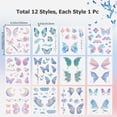 thumbnail image 2 of 12 Sheets 12 Style Glitter Butterfly Temporary Tattoos Removable Body Stickers Paper Waterproof Colorful Butterflies Wings Suit for Women Girls Face Eye Makeup Festival Party Favors Gifts Paper, 2 of 8