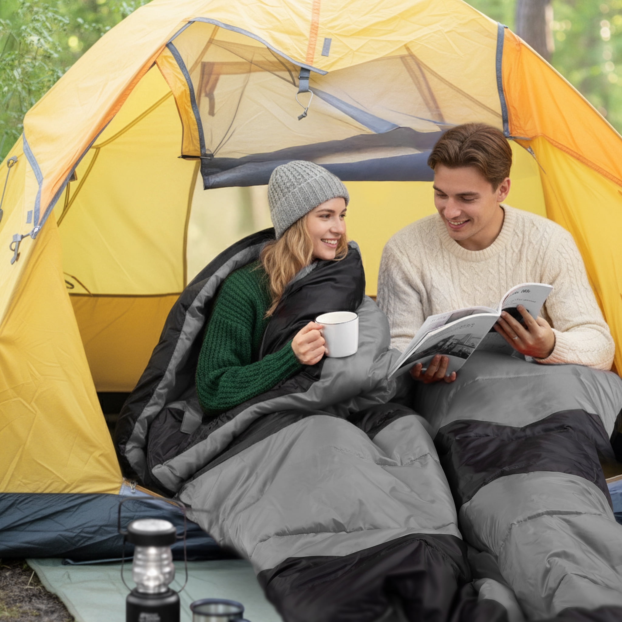 Ktaxon Heated Sleeping Bag,  Rectangular Lightweight Sleeping Bag with USB Powered Heating Pads for 14-50 °F, Compact Envelope Sleeping Bag for Camping Picnic Hiking, Gray