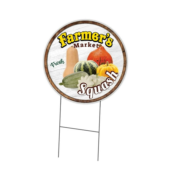 SignMission Corrugated Plastic Sign With Double Sided Image 24" Circular - Farmer's Market Squash | Coroplast Yard Sign With Stake |  Made in the USA