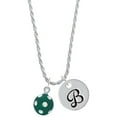 thumbnail image 1 of Delight Jewelry Silvertone 3-D Frosted Green Resin Ornament with Crystals Silvertone Script Initial Disc - B - Charm Necklace, 20"+3", 1 of 4