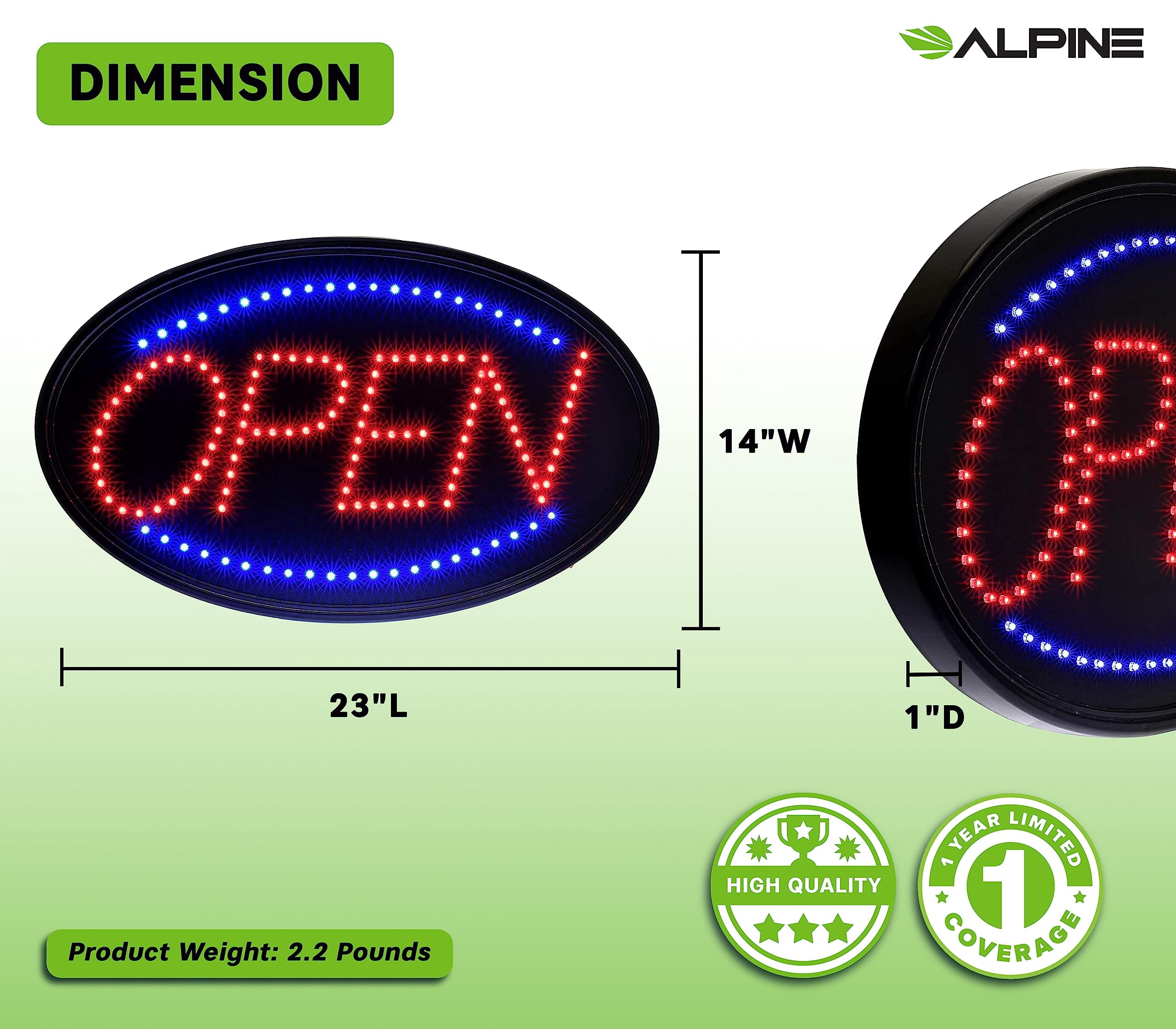 Alpine Led Open Signs for Business Window - Flashing High Visibility Lighted Open Led Sign, Electric Store Open Sign to Hang in Store, Restaurant, Bar, Barber Shop (Oval, 23" X 14")