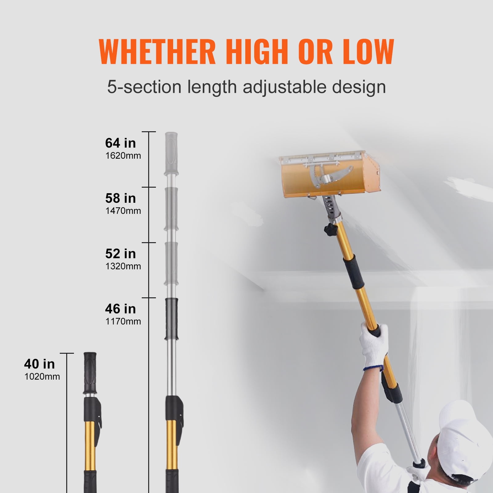 BENTISM Drywall Flat Box Handle Flat Finishing Handle 40''-64'' Extendable Paint