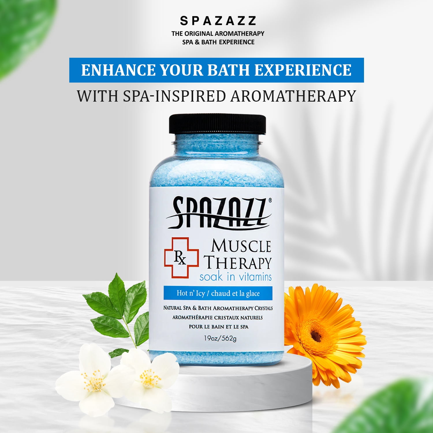 Spazazz Natural Spa & Bath Muscle Aromatherapy Crystals – 2 Pack (19oz Each) – Aloe Vera Scent, Magnesium & Mineral-Infused Hot Tub Soak – Relaxing Spa Essentials for Soaking Tubs & Foot Baths