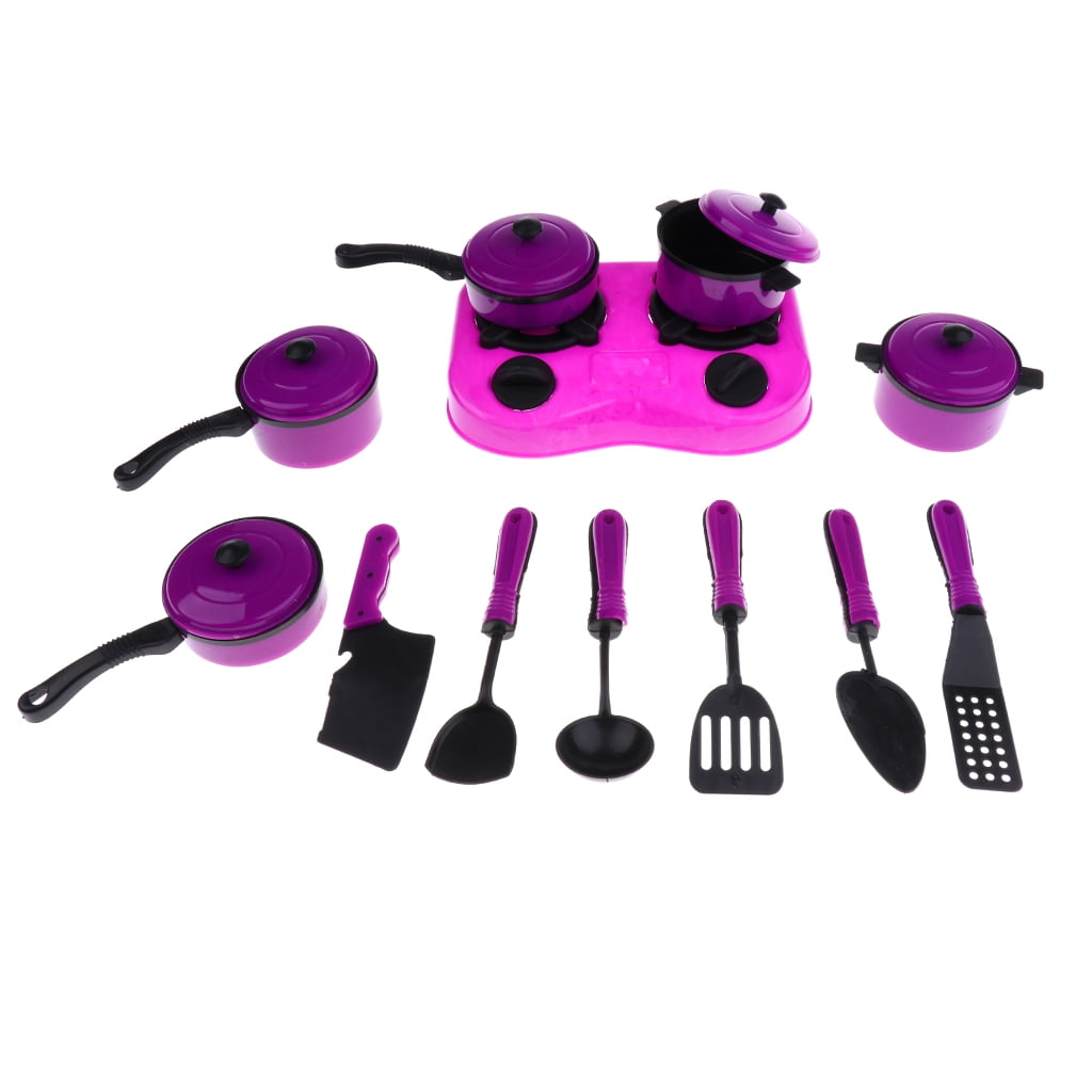 Plastic 12pcs Purple Cookware Set Kitchen Pretend Play Toy for Kids Toddler 