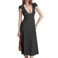 thumbnail image 2 of Women Summer Dresses Deep V Neck Polka Dot Prined Splice Lace Dress Elegant for Party Black XL, 2 of 9