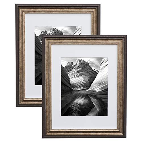 11x14 Antique Brown Picture Frame matted for 8x10 Picture, Wall Mount