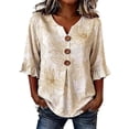 thumbnail image 3 of MuXiKeJi Clothes 3/4 Length Sleeve Womens Tops Cotton Linen Boho Blouses Floral V Neck Shirts Summer Beach Casual Top, 3 of 5