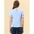 thumbnail image 4 of INSPIRE CHIC Blusa informal de verano con manga abullonada y cuello levantado con panel de encaje en la parte superior de gasa para mujer Azul claro S, 4 of 5