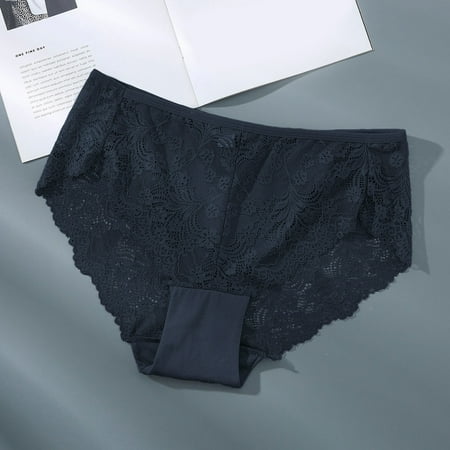 BYHONG Women s Lace Sexy Hollow Underwear Back Waist Lace Mid High Waist Hollow Breathable Widened Belt Belly Briefs Panties Panties for Women Navy XL