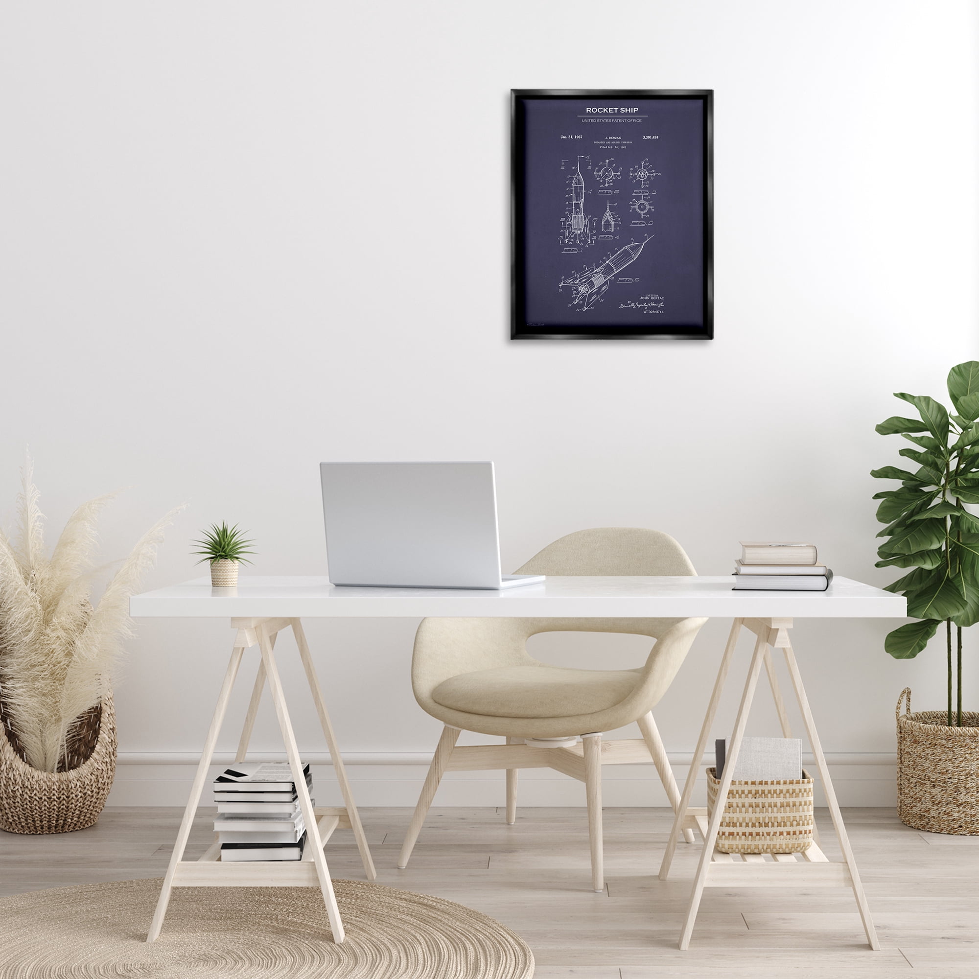 Stupell Industries Rocket Ship Blueprint Transportation Painting Black Floater Framed Art Print Wall Art, 17 x 21
