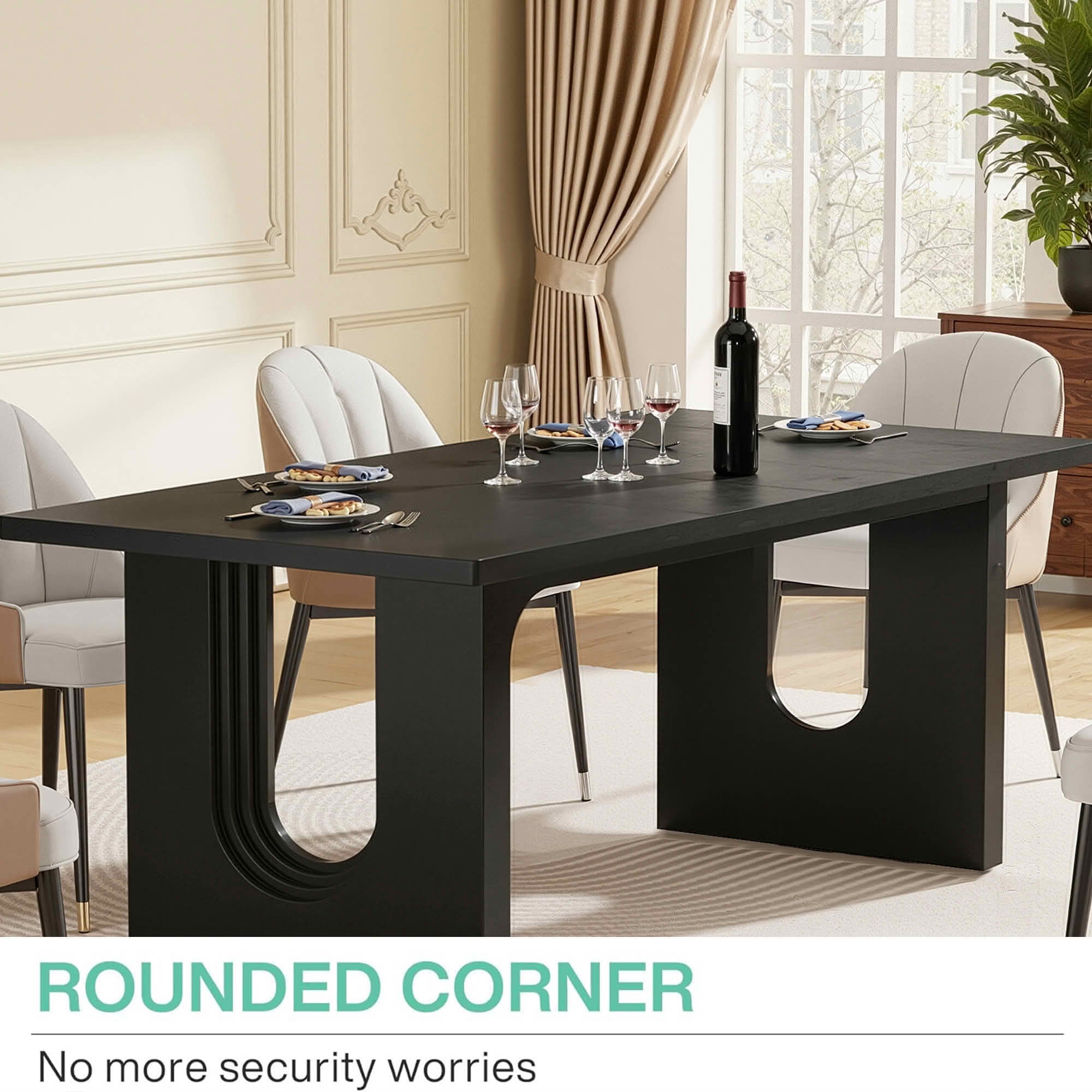 MAYEERTY 71 Inch Modern Rectangular Dining Table, Large Wood Kitchen Dinner Table with Double Pedestal Base for 6 to 8 People